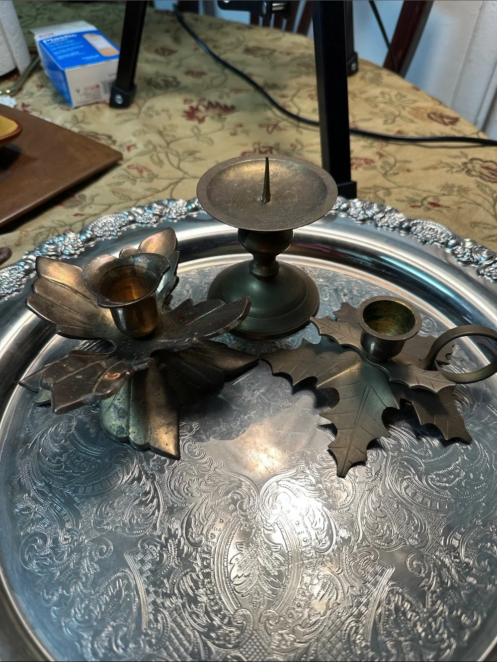 Antique-Style Brass Candle Holders Set in Aged Brass Finish